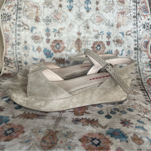 Prada Beige Suede Medium Platform Sandals - Picture 2 of 10